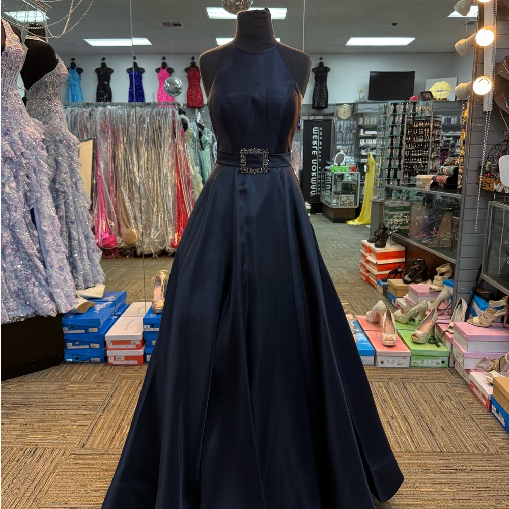 SHERRI HILL NAVY PROM DRESS FORMAL PAGEANT GOWN SZ 00 53659 - Picture 3 of 8